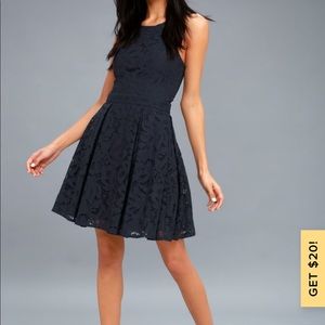 Lulus NWT Navy lace cutout skater dress Medium